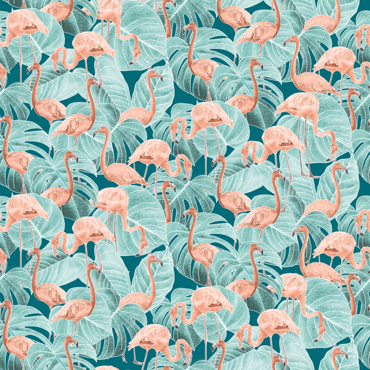 Patrón de flamencos, 2020 (lápiz de grafito y digital) de Stacy Hsu