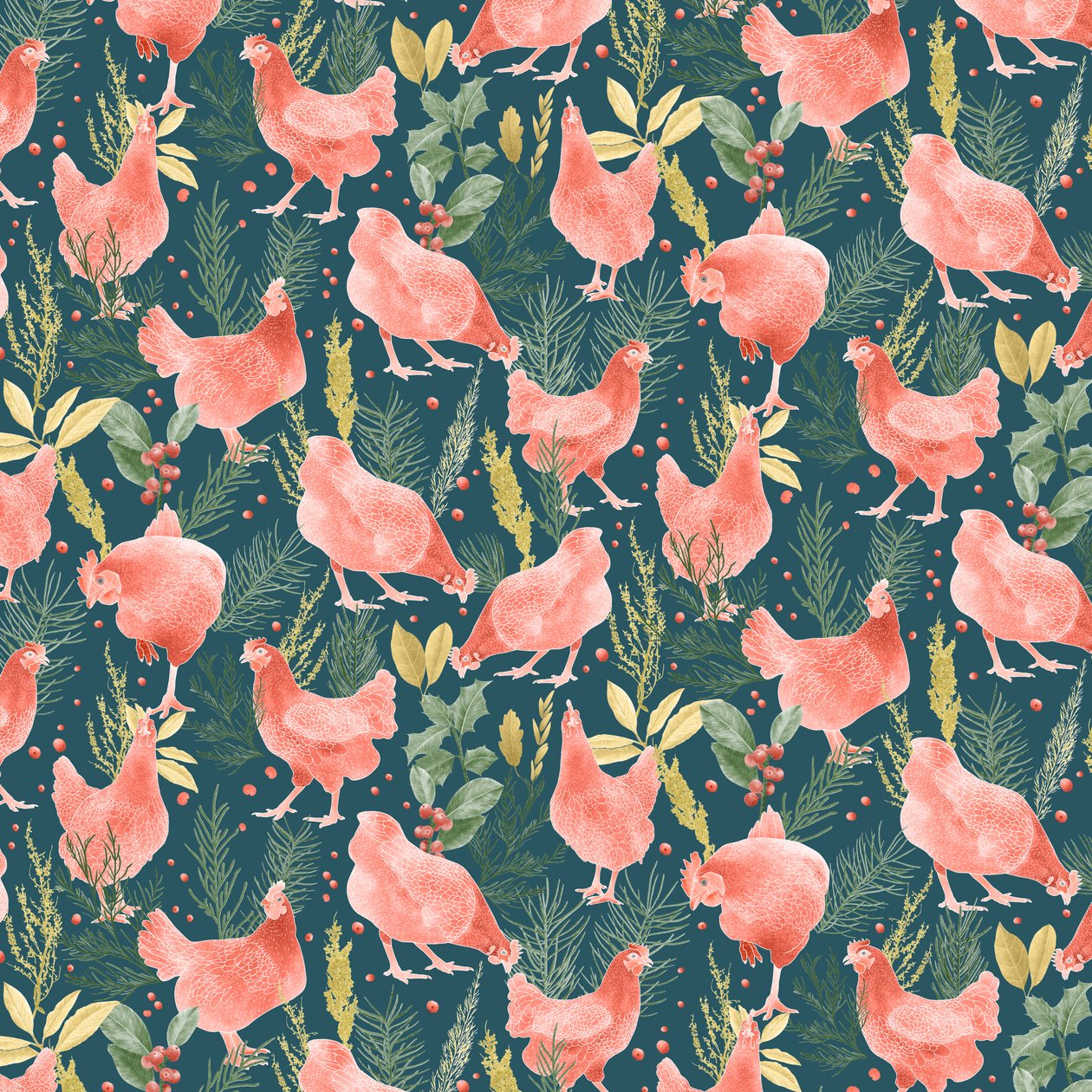 Patrón de gallinas, 2021 (lápiz de grafito y digital) de Stacy Hsu