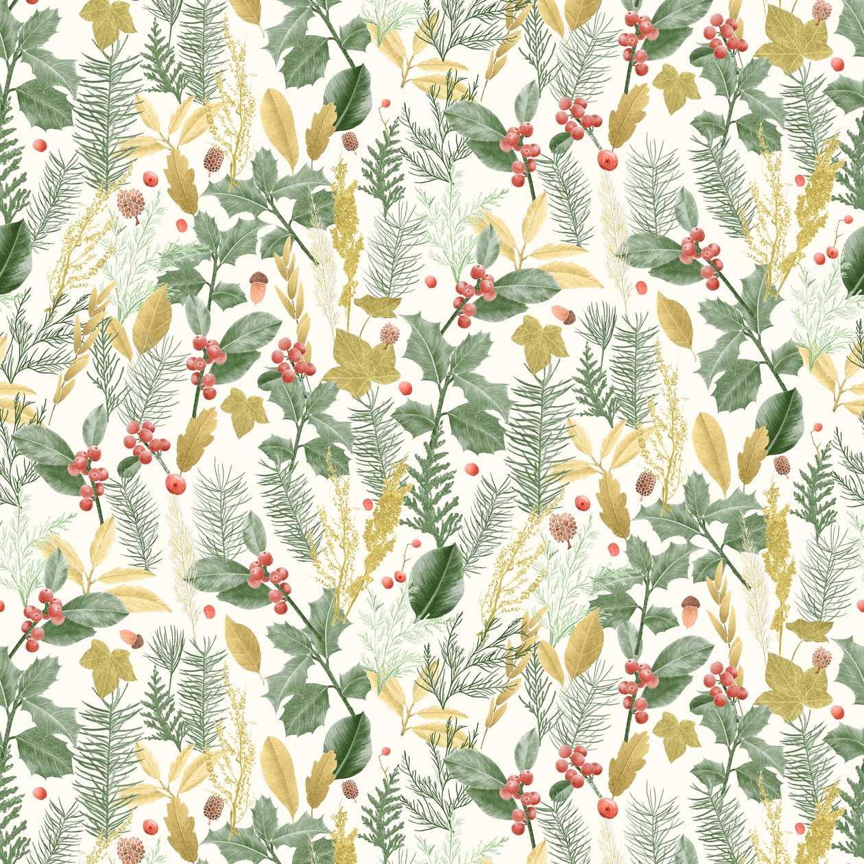 Holiday holly pattern light, 2021 (lápiz de grafito y digital) de Stacy Hsu