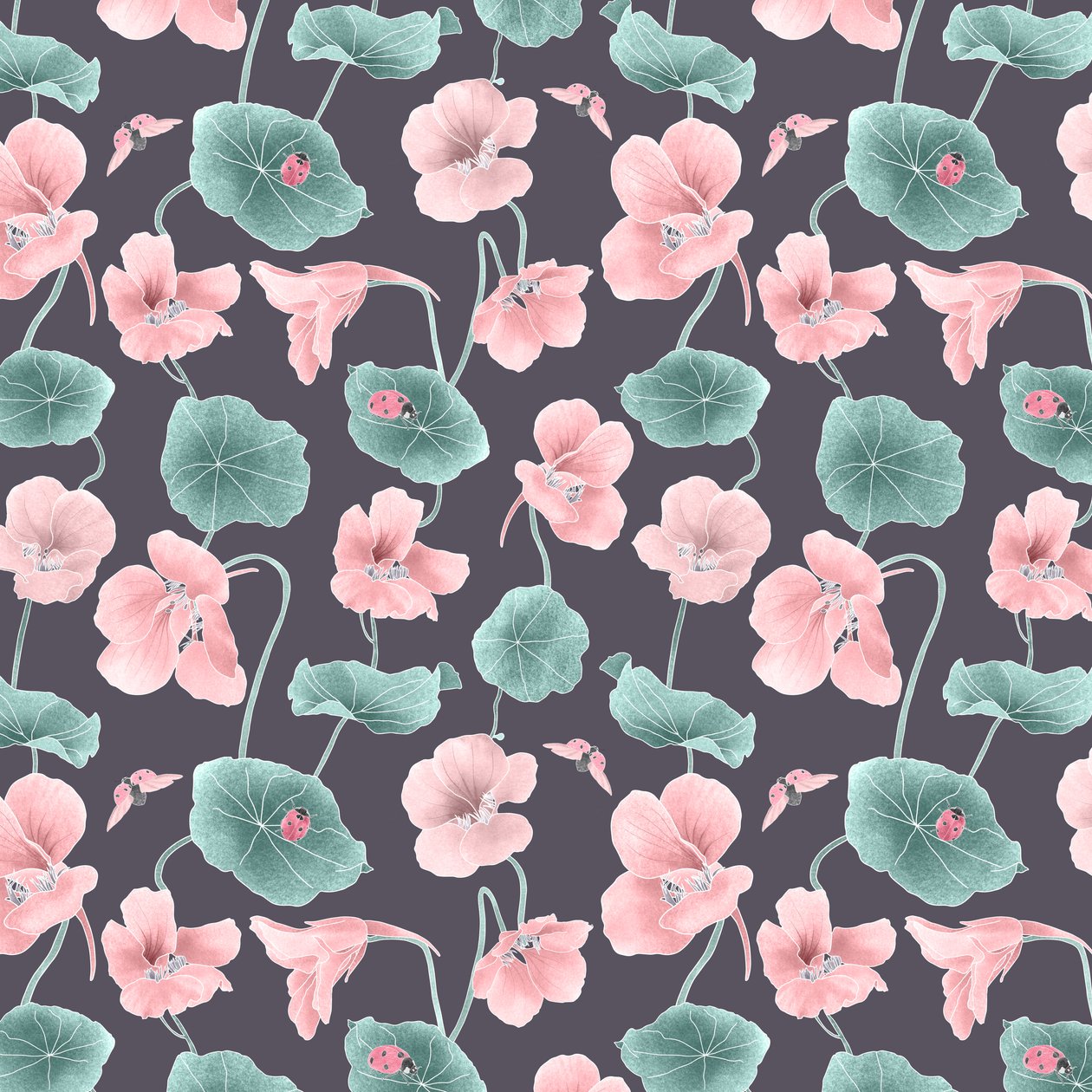 Nasturtium hero pattern colorway 1, 2020 (lápiz de grafito y digital) de Stacy Hsu