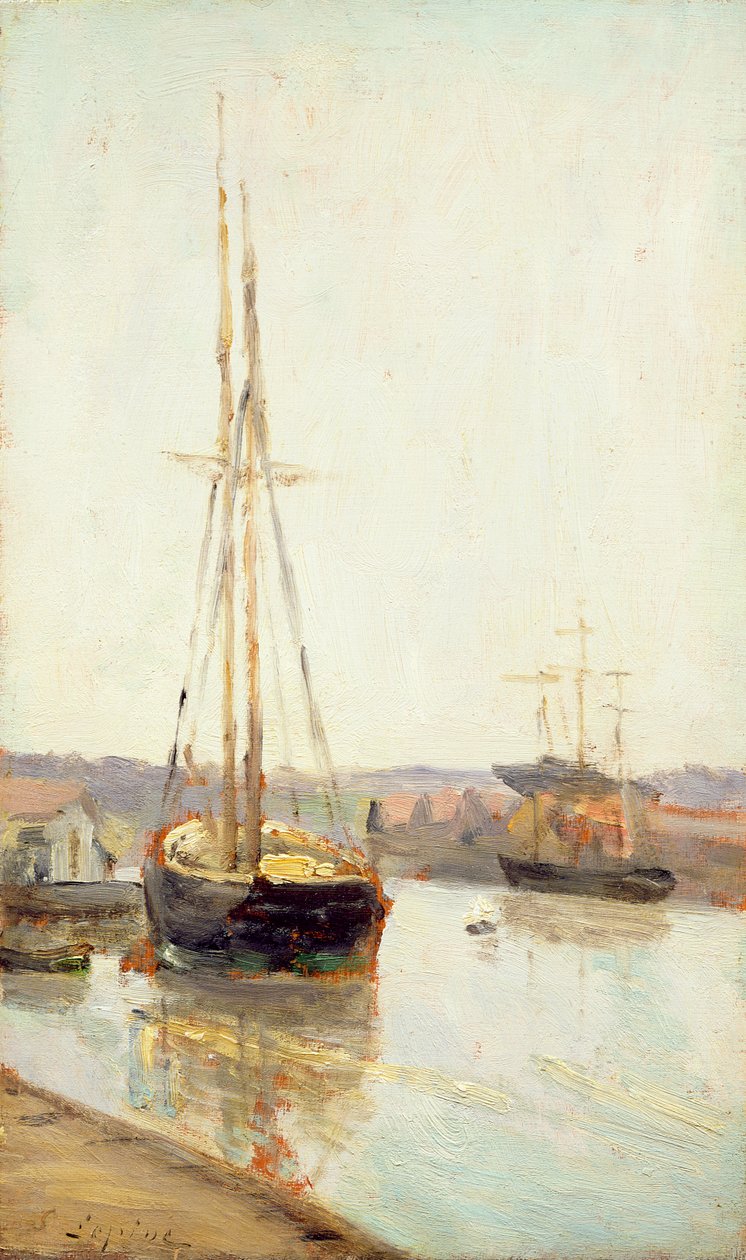 Barcos en un canal de Stanislas Victor Edouard Lepine