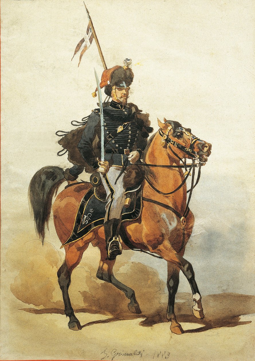 Oficial de Húsares de Piacenza, Dibujo por Stanislao Grimaldi del Poggetto de Stanislas Grimaldi del Poggetto