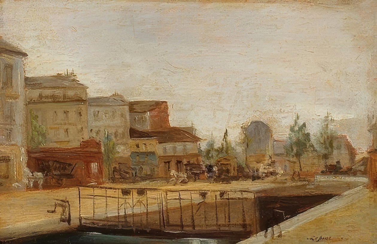 El Canal Saint-Martin en París con esclusa de Stanislas Lepine