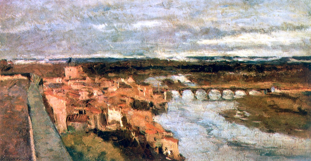 Paisaje con pueblo y puente, c1855-1892 de Stanislas Lepine