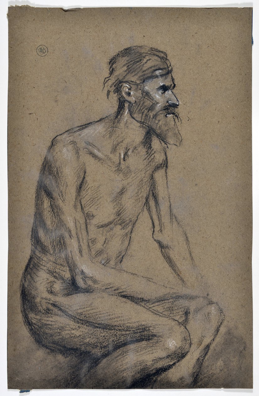 Estudio de hombre sentado (dibujo) de Stanislas Torrents y de Amat
