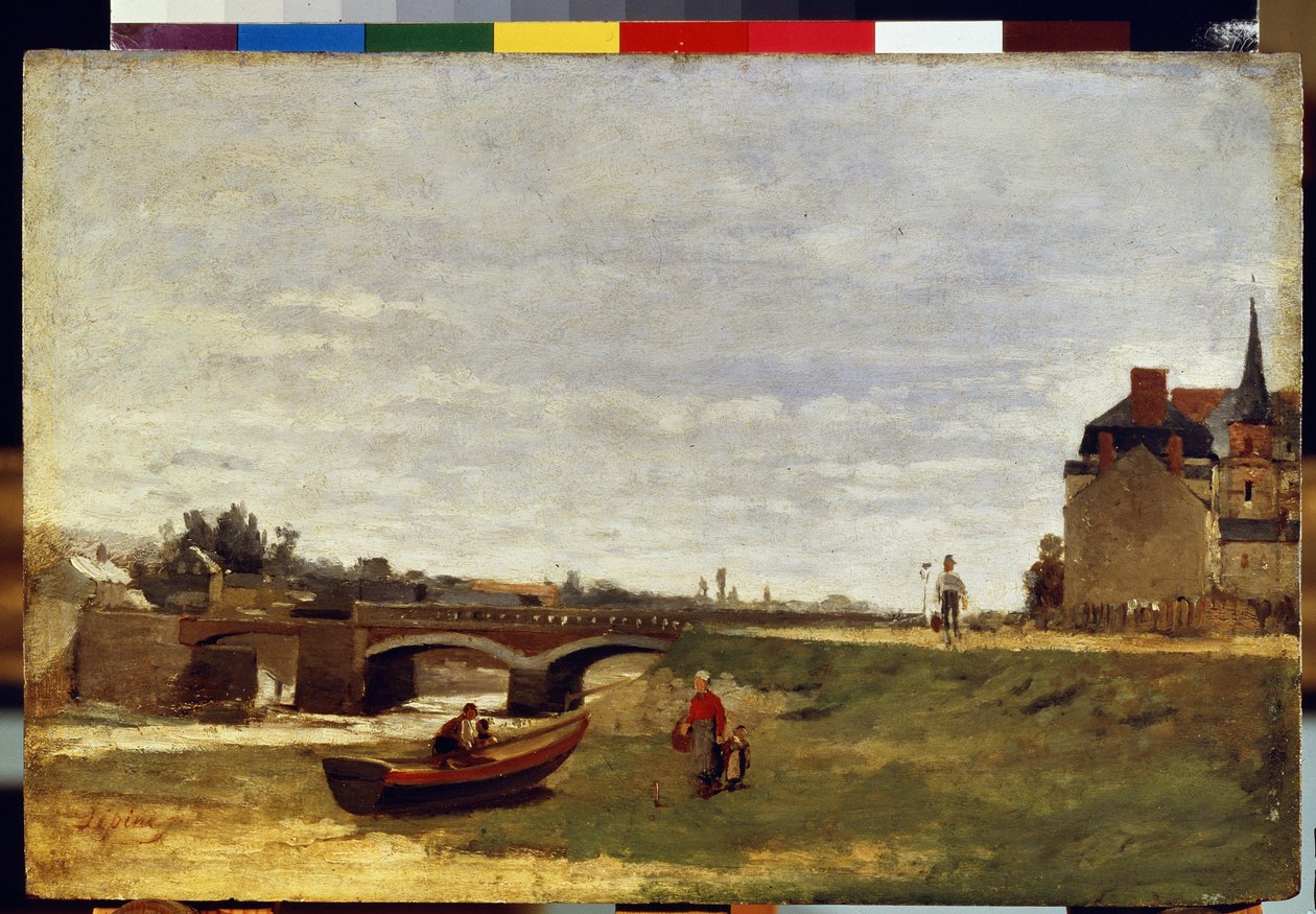""Paysage au pont"" (Paisaje con un puente) Pintura de Stanislas Lepine (1836-1892) 1870 aproximadamente Dim. 26x39,5 cm Museo del Hermitage, San Petersburgo de Stanislas Victor Edouard Lepine