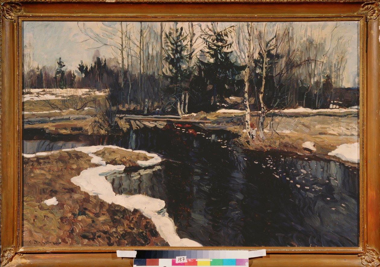 Un ruisseau printanier. Pintura de Stanislav Yulianovich Joukovski (Zhukovsky) (1873-1944), huile sur tiole de Stanislav Joulianovitch Joukovski