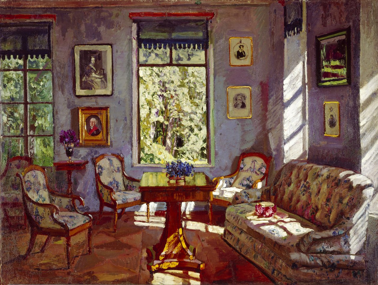 La sala de estar en la Casa Solariega Rozhdestveno, 1916 de Stanislav Julianovic Zukovskij