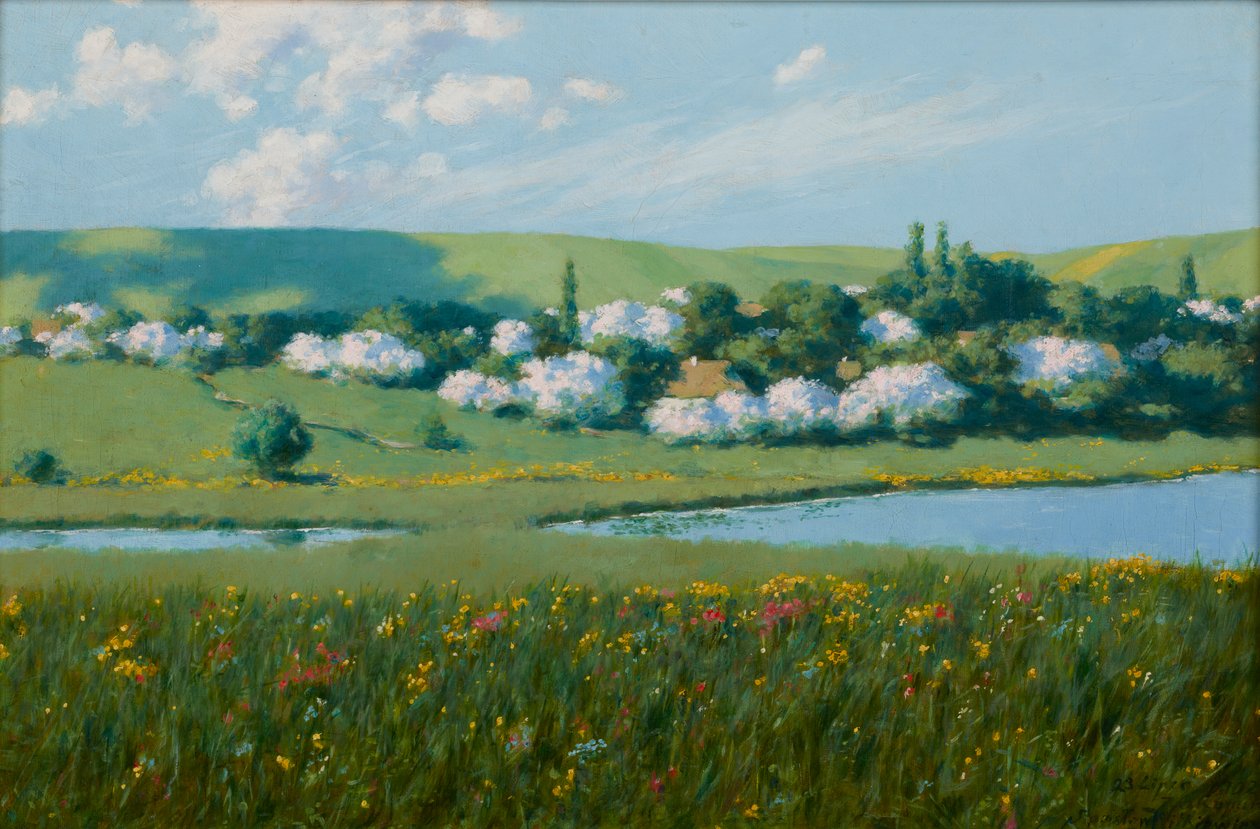 Paisaje primaveral con estanque de Stanislaw Ignacy Witkiewicz