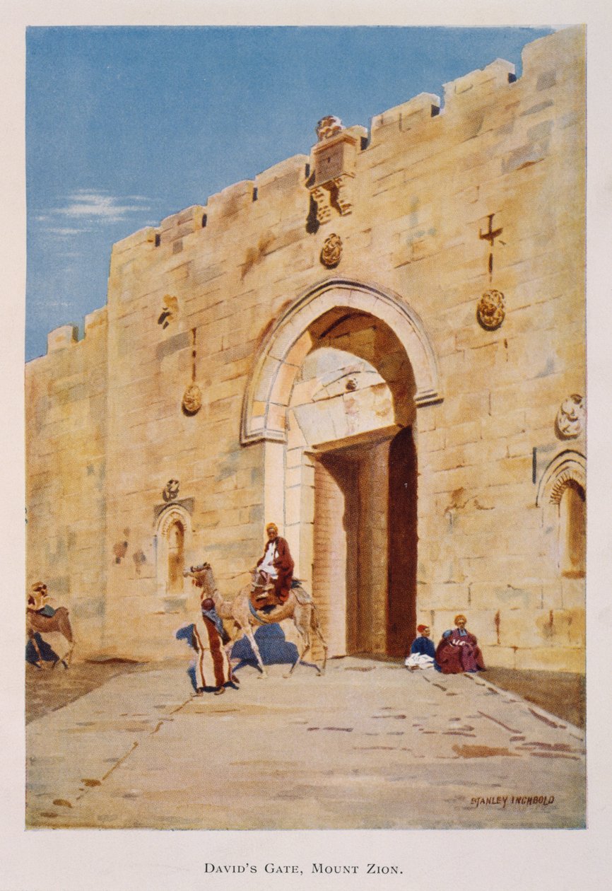 Acuarela de Stanley Inchbold, que representa la Puerta del Rey David o de Sion, en Jerusalén, Palestina 1906 de Stanley Inchbold