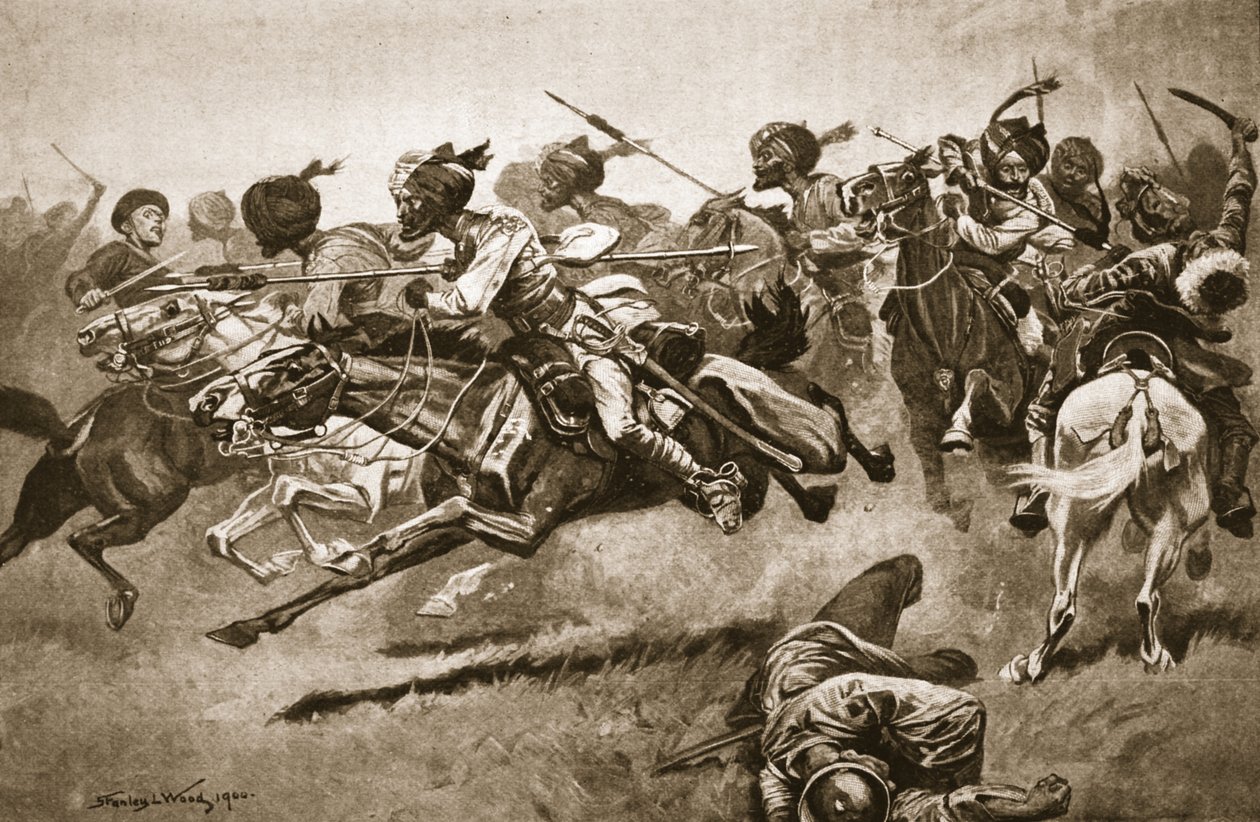 En la expedición a Pao-ting-fu: Una carga de los lanceros de Bengala, ilustración de 