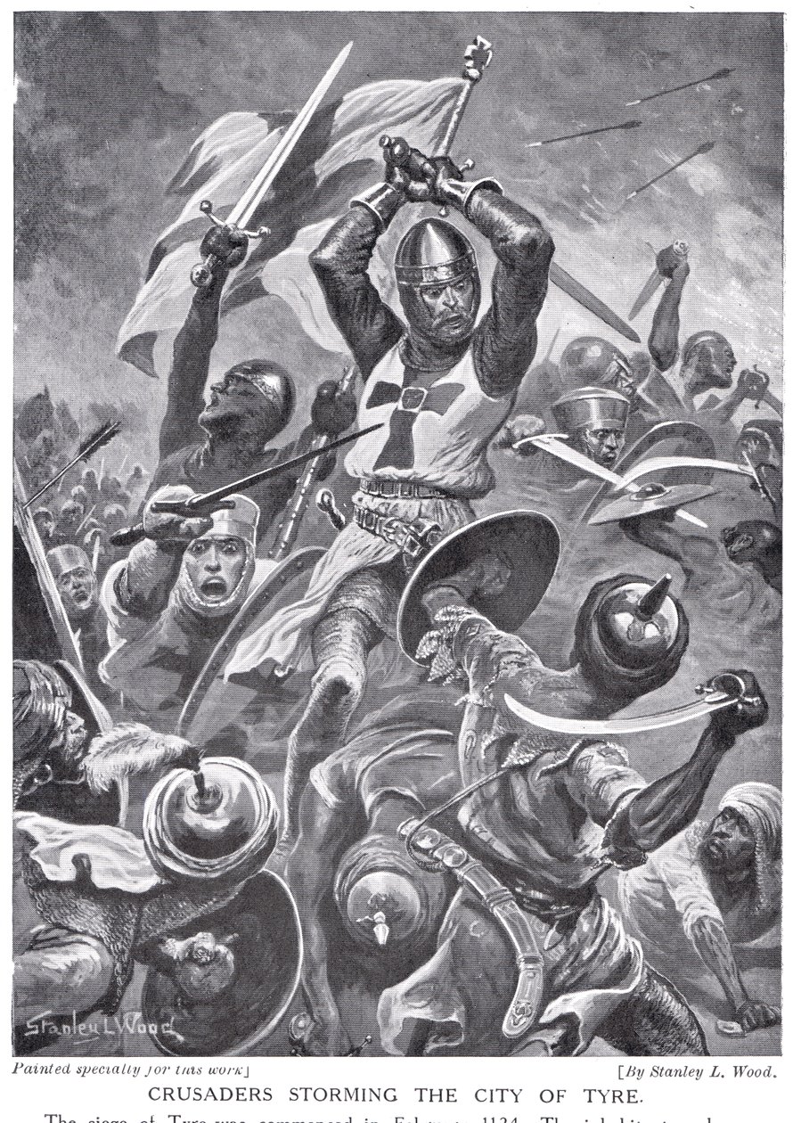 Los cruzados asaltan la ciudad de Tiro, ilustración de 