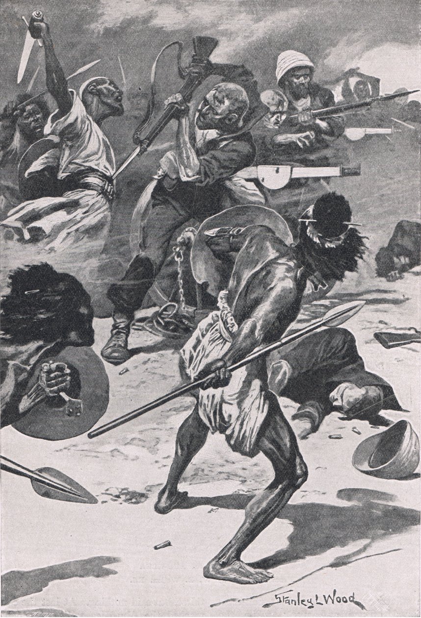 La batalla de Abu-Klea, 17 de enero de 1885, ilustración de British Battles on Land and Sea, 1915 de Stanley L. Wood