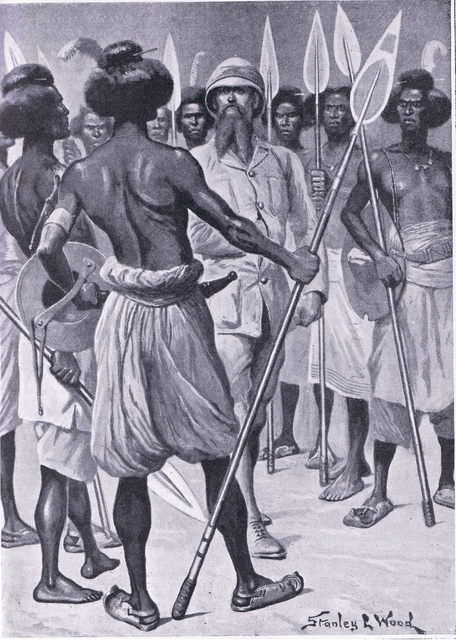El tipo de guerrero que Burton conoció en Somalilandia (ilustración de Cassells Romance of Famous Lives, c.1940) de Stanley L. Wood