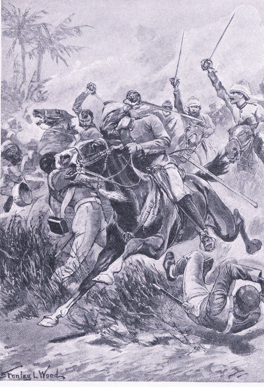 Caballería voluntaria fuera de Lucknow, 30 de junio de 1857, ilustración de British Battles on Land and Sea, 1915 de Stanley L. Wood