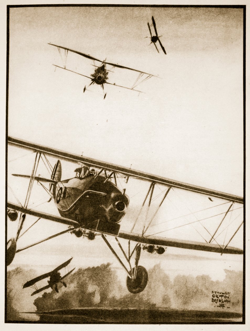 Ataque, ilustración de "Flying Memories" de John Hamilton de Stanley Orton Bradshaw