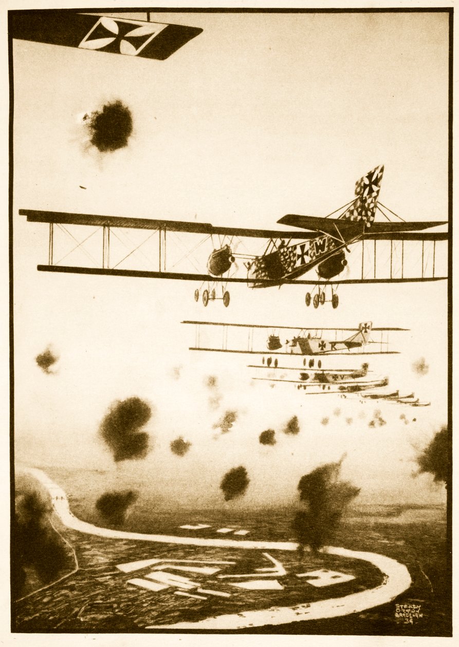 Asalto diurno a Londres, ilustración de "Flying Memories" de John Hamilton de Stanley Orton Bradshaw