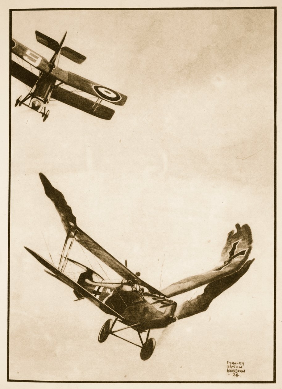 La última victoria de James McCudden, ilustración de "Flying Memories" de John Hamilton de Stanley Orton Bradshaw