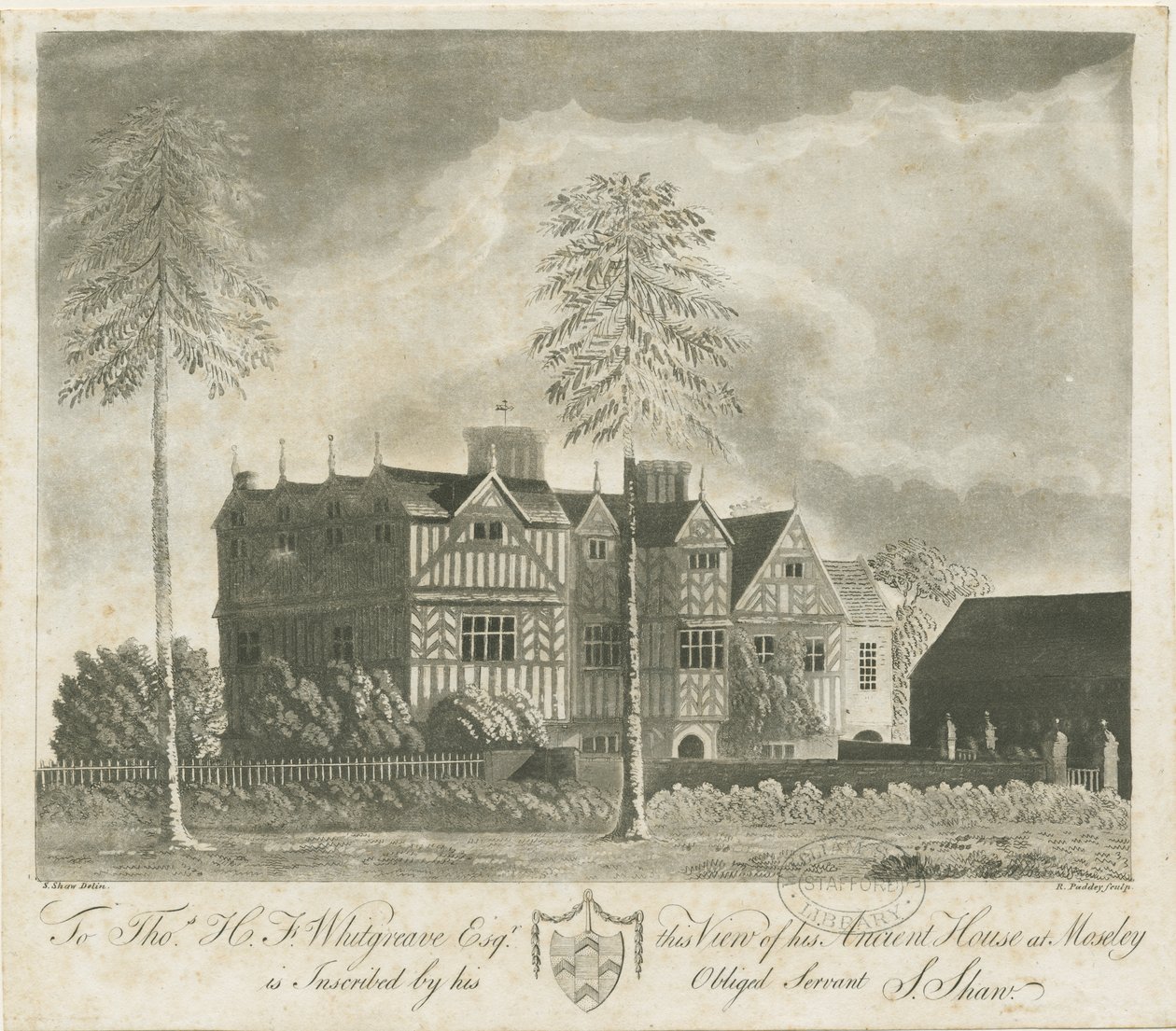 Bushbury - Moseley Old Hall: grabado a la aguatinta, s.f. [siglo XVIII] de Stebbing Shaw