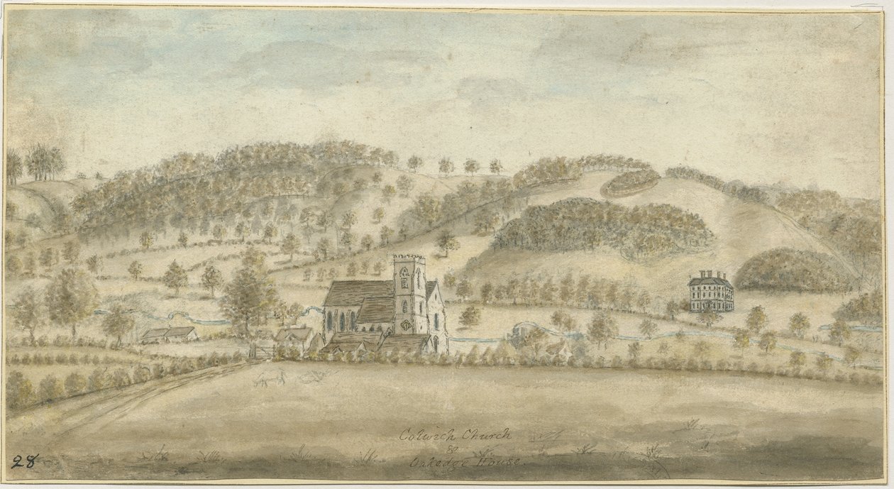 Iglesia de Colwich y Casa Oakedge: pintura en acuarela, nd [1762-1802] de Stebbing Shaw
