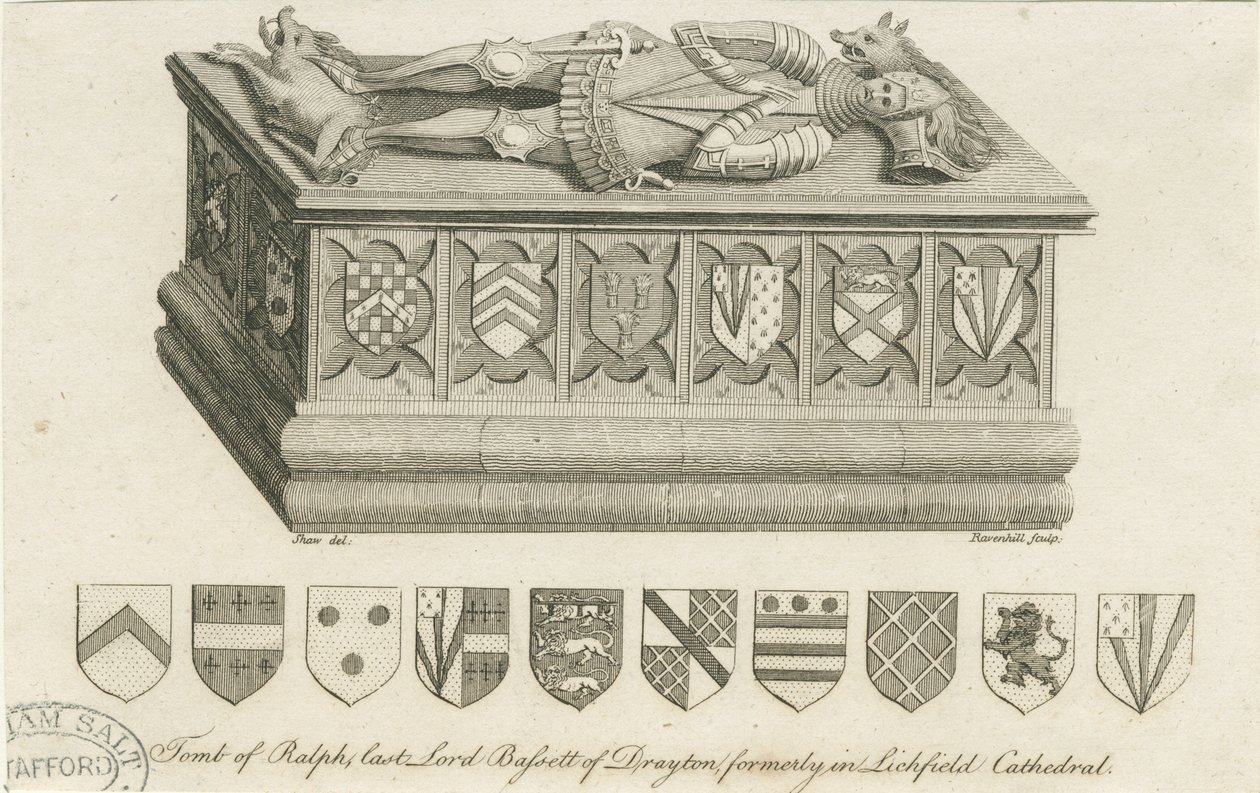 Catedral de Lichfield - Tumba de Lord Bassett: grabado, nd [c 1791] de Stebbing Shaw