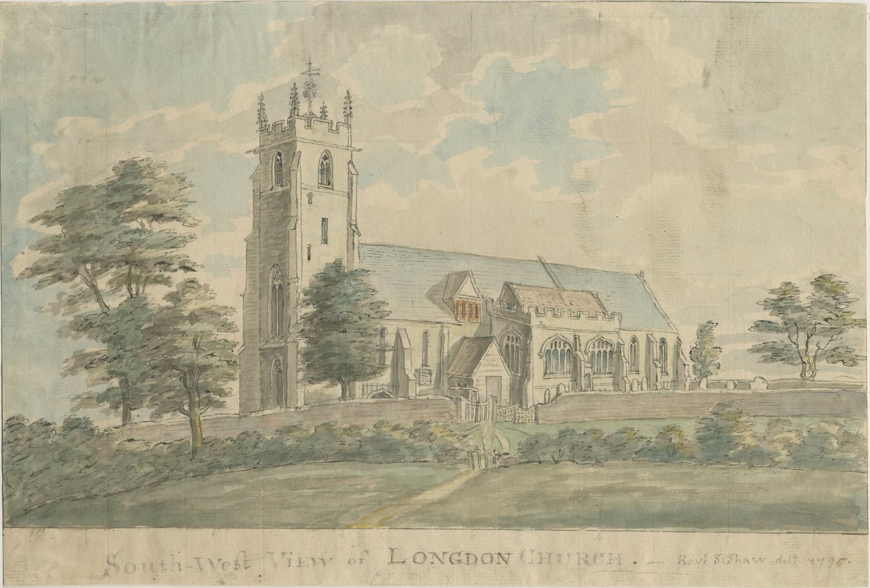 Iglesia de Longdon: pintura en acuarela, 1795/6 de Stebbing Shaw