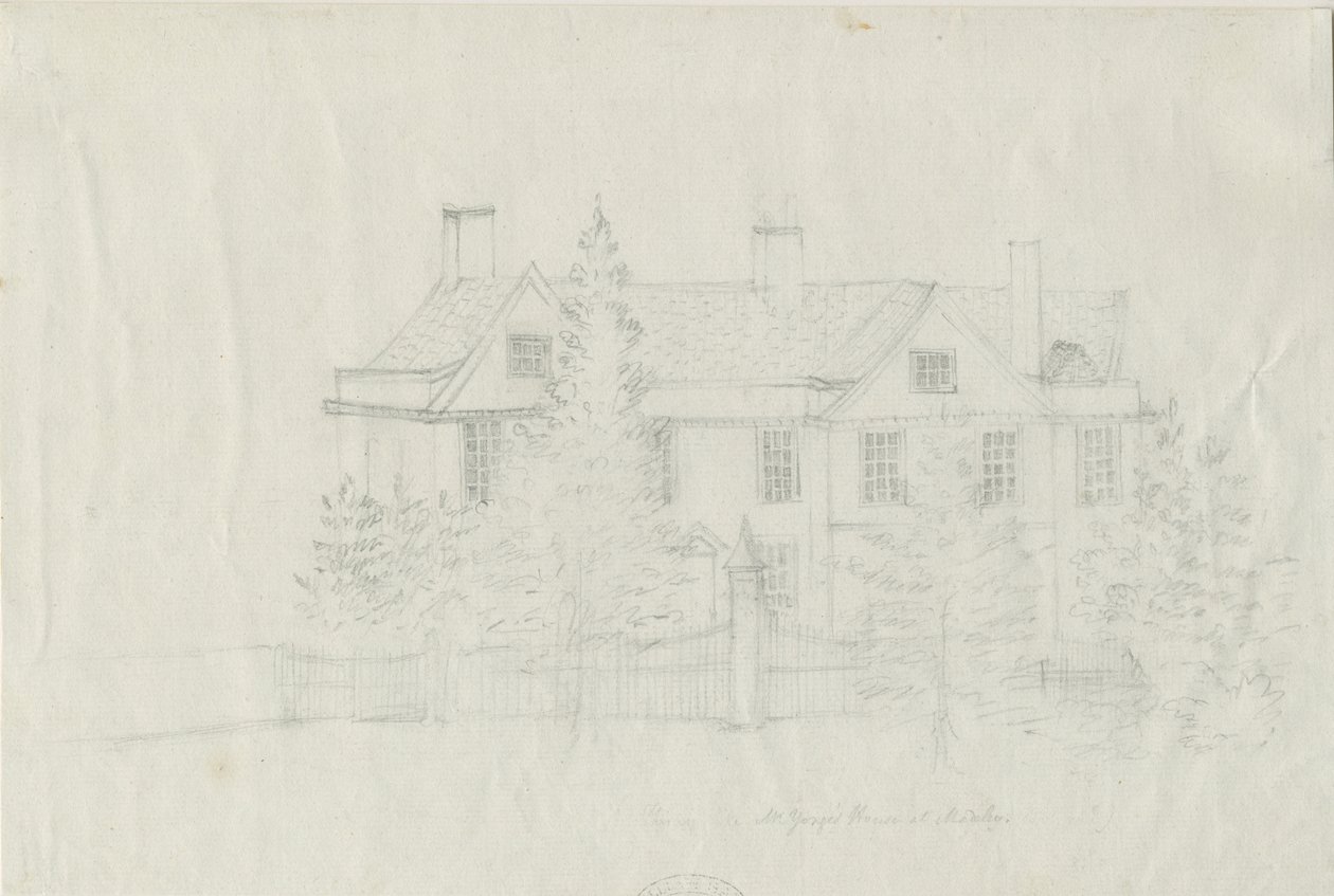 Madeley - Casa de [?Mr Young]: dibujo a lápiz, nd [?siglo XVIII] de Stebbing Shaw
