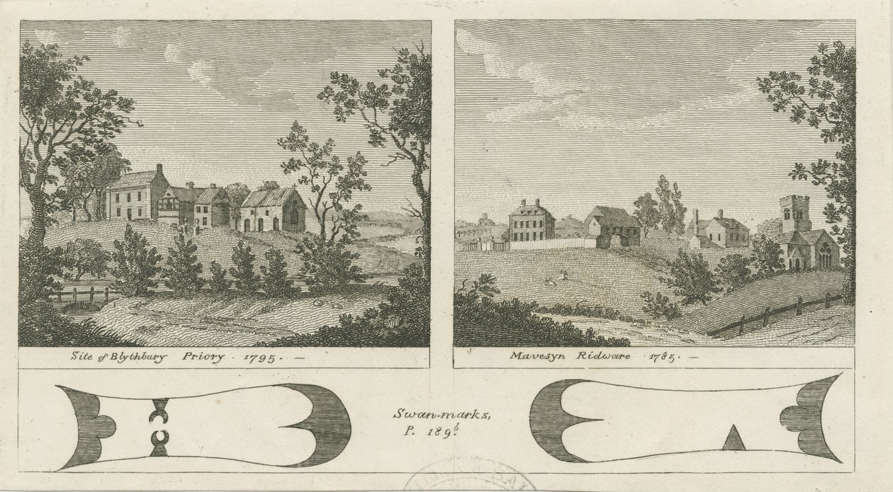 Mavesyn Ridware Hall - Casa de la Puerta: grabado, 1785 de Stebbing Shaw