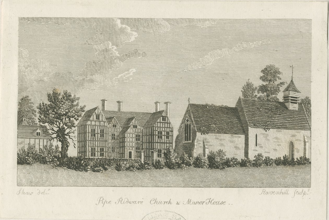 Iglesia y Casa Solariega de Pipe Ridware: grabado, nd [1762-1798] de Stebbing Shaw