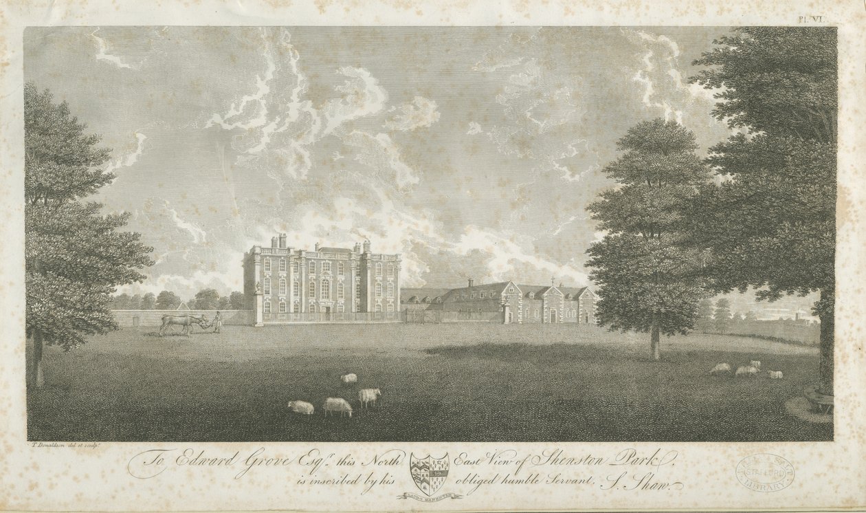 Shenstone Park - Hall: grabado de Stebbing Shaw