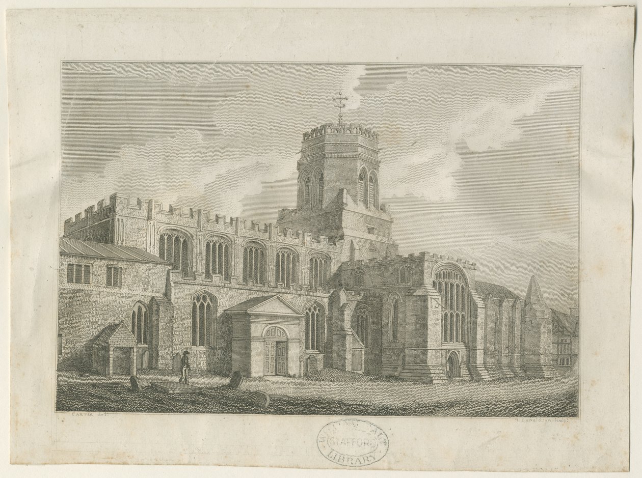 Stafford - Iglesia de Santa María: grabado, nd [finales del siglo XVIII] de Stebbing Shaw