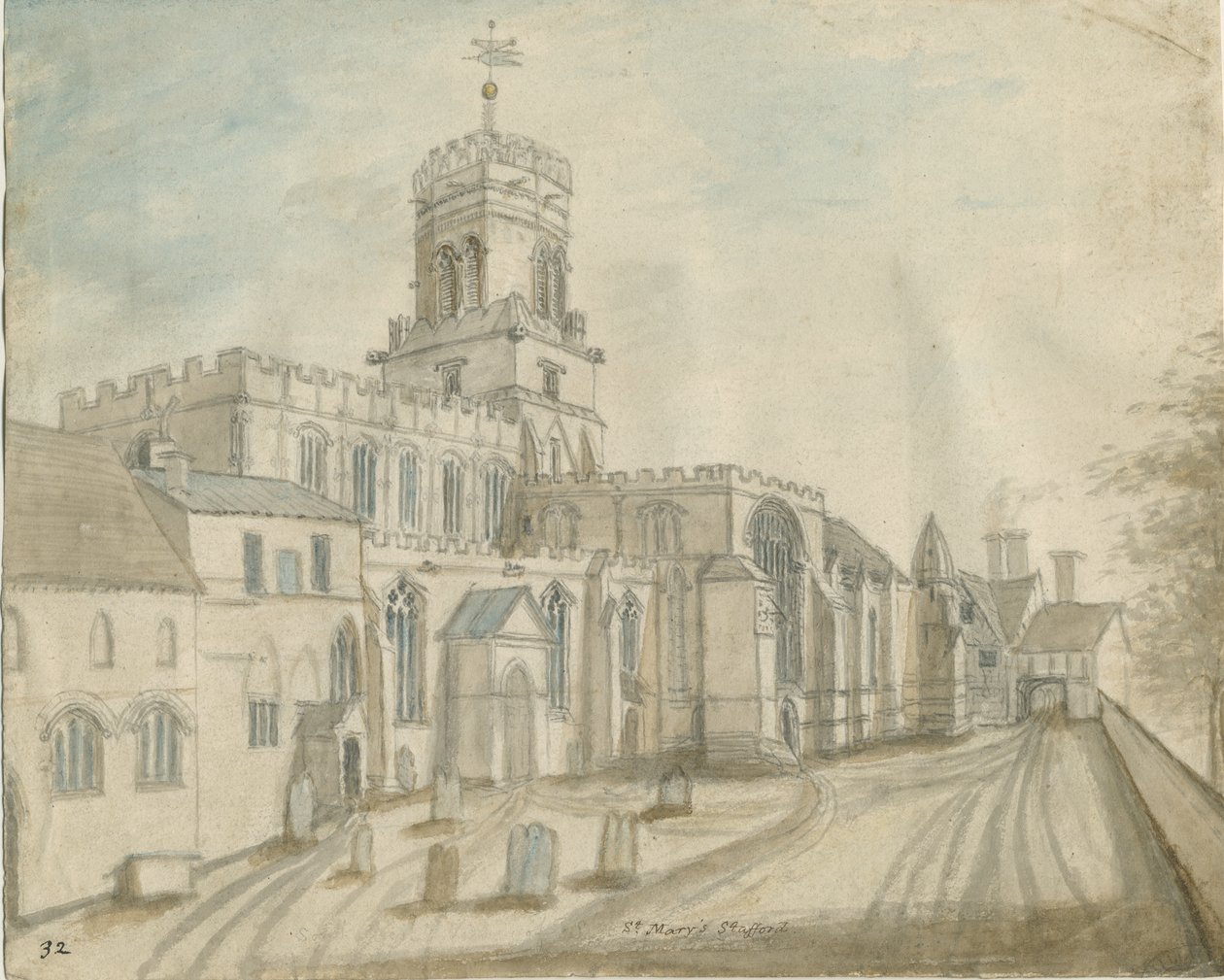 Stafford - Iglesia de Santa María: pintura en acuarela, nd [c 1790] de Stebbing Shaw