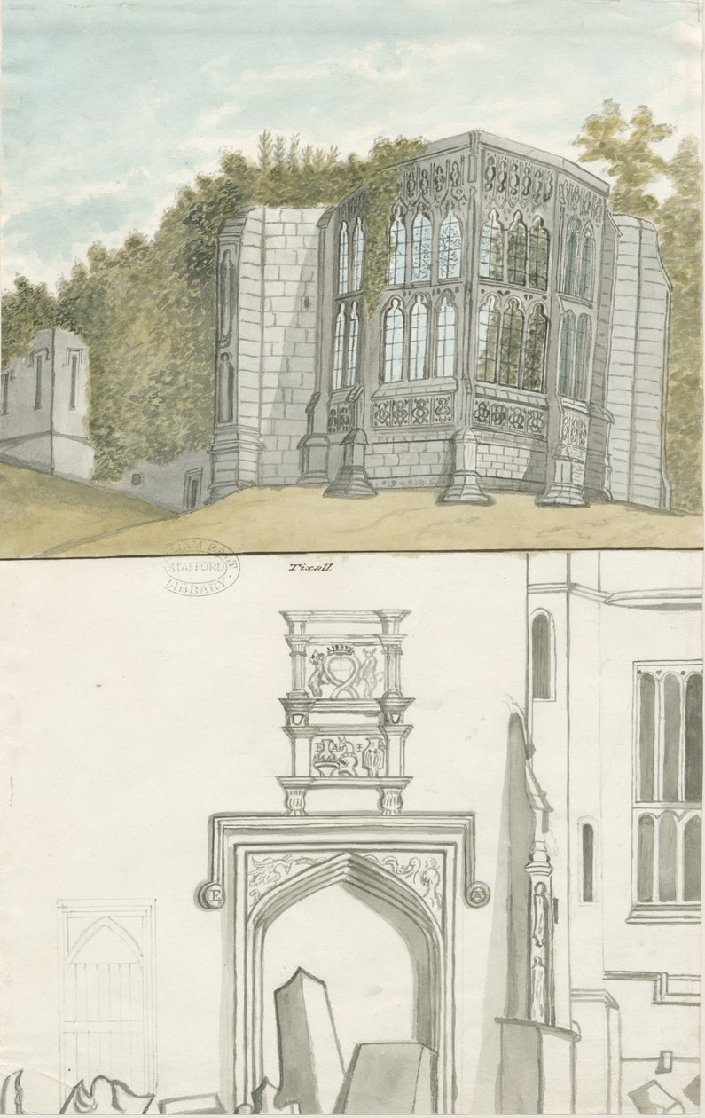 Tixall - Ventana Gótica y Antigüedades Heráldicas de Stebbing Shaw