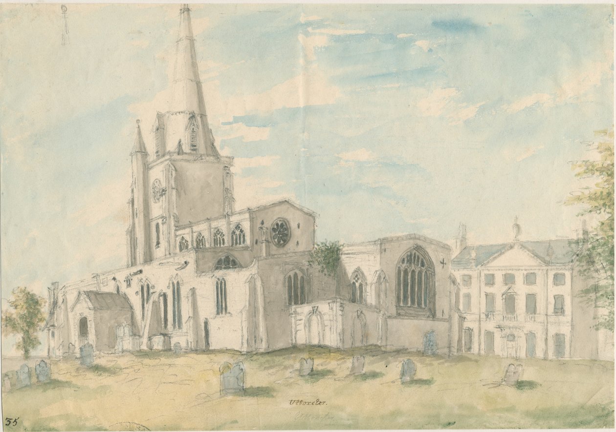 Iglesia de Uttoxeter [Antigua]: pintura en acuarela, nd [1794] de Stebbing Shaw
