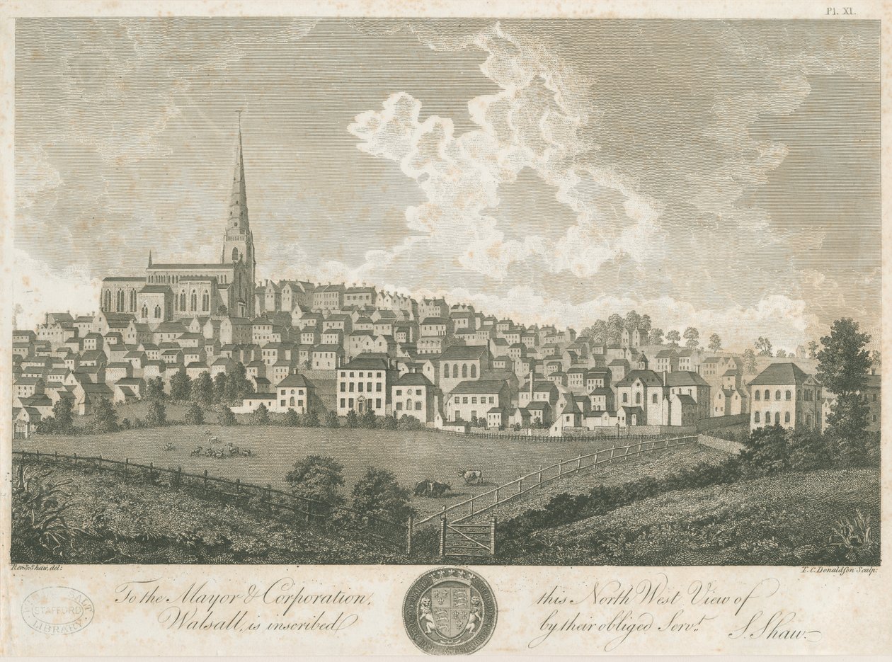 Walsall Town - Vista Noroeste: grabado, circa 1798 de Stebbing Shaw