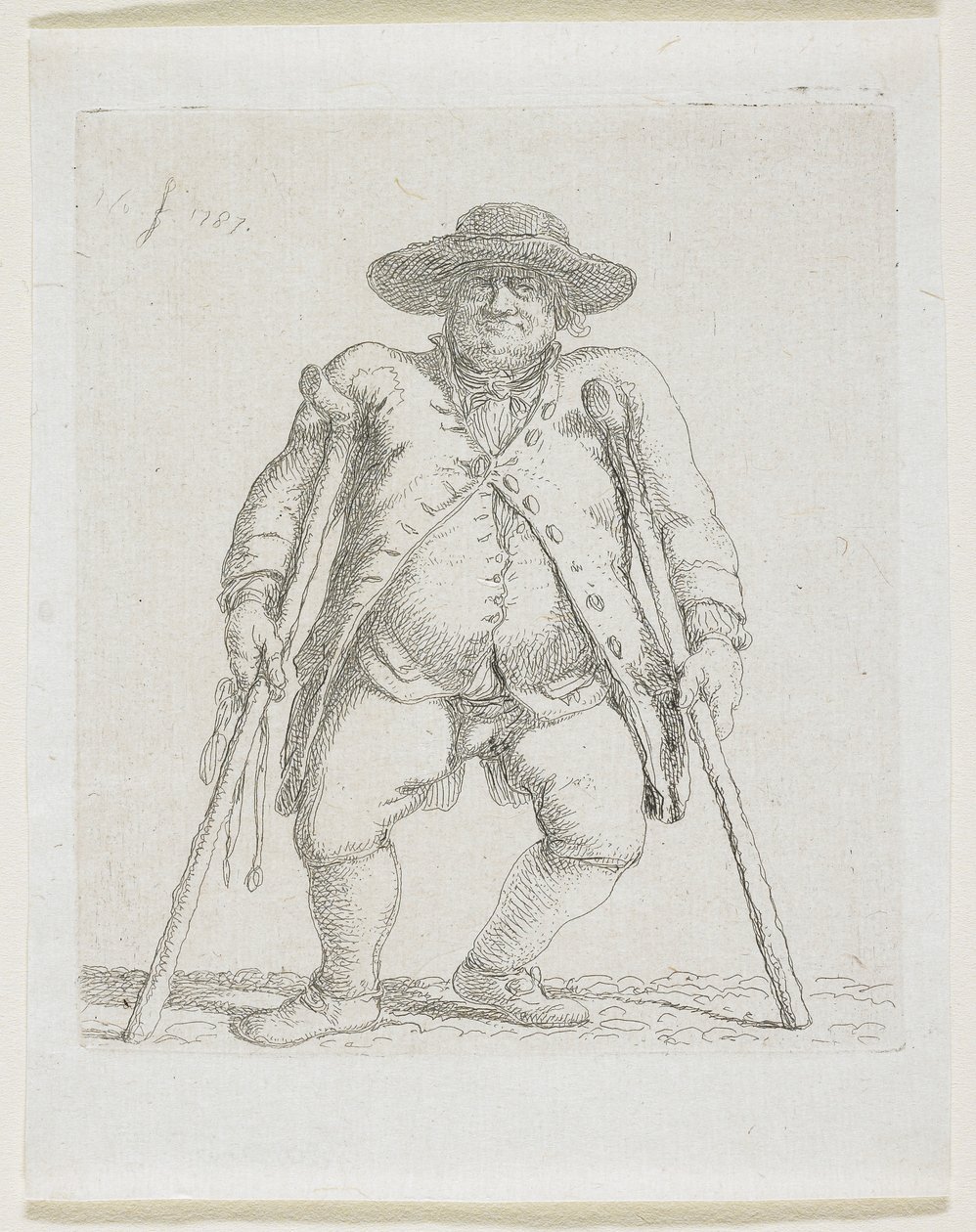 Hombre con muletas; "Orlandini" de Stefan Juliusz Norblin de la Gourdaine