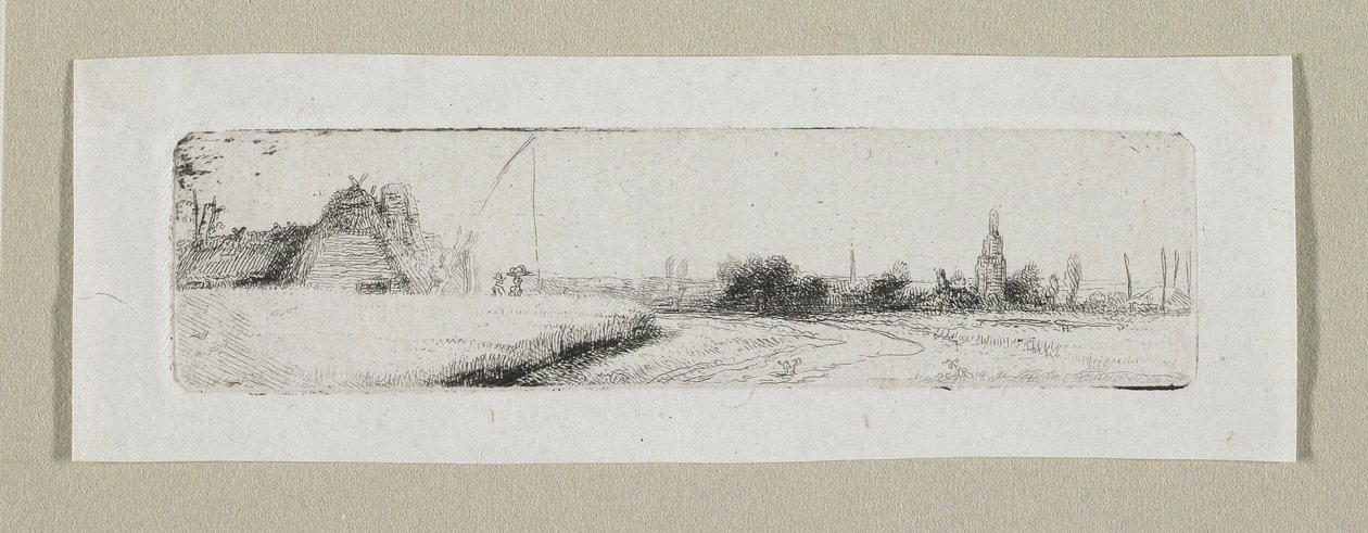 Pequeño paisaje con pueblo lejano de Stefan Juliusz Norblin de la Gourdaine