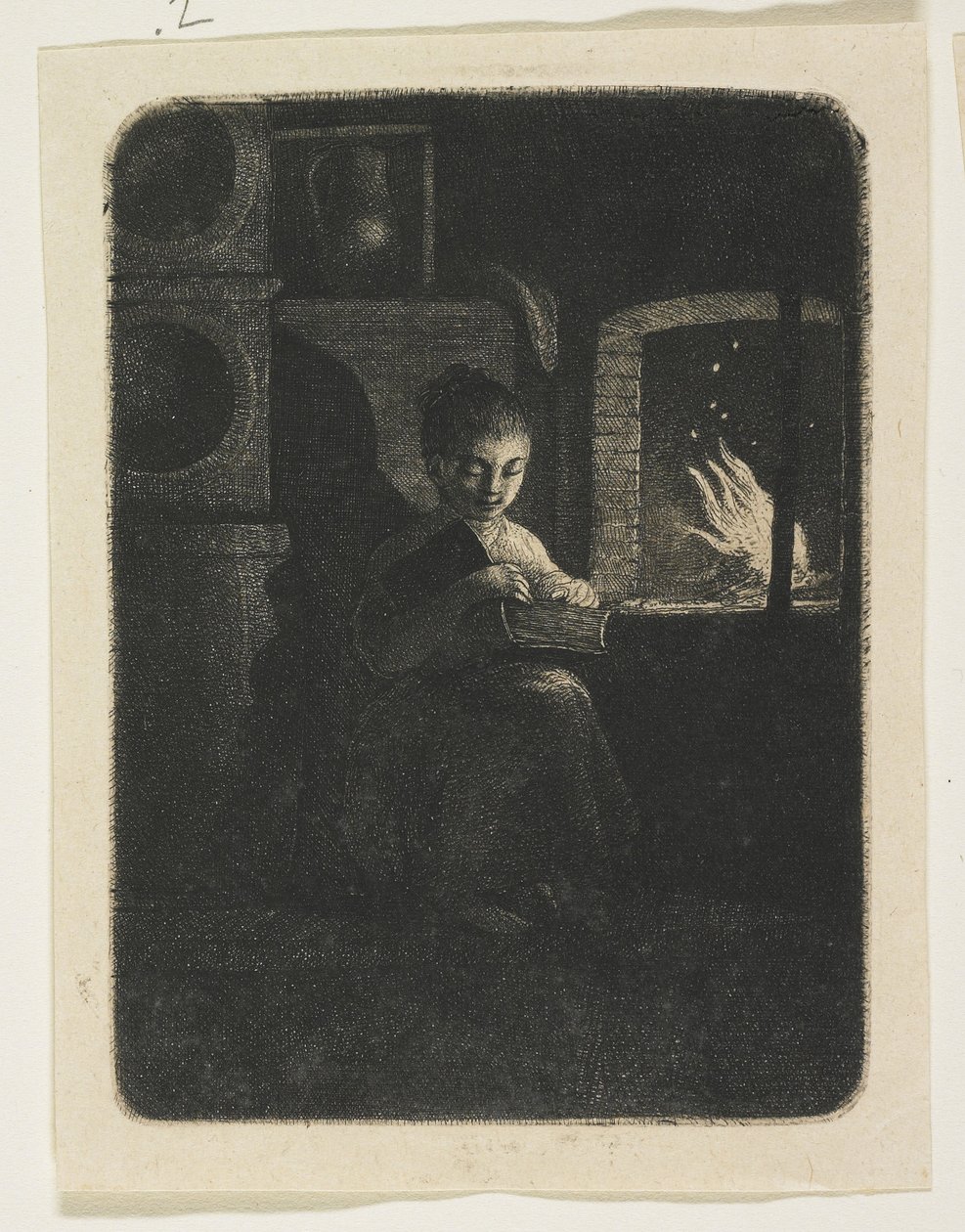 Joven leyendo junto al fuego de Stefan Juliusz Norblin de la Gourdaine
