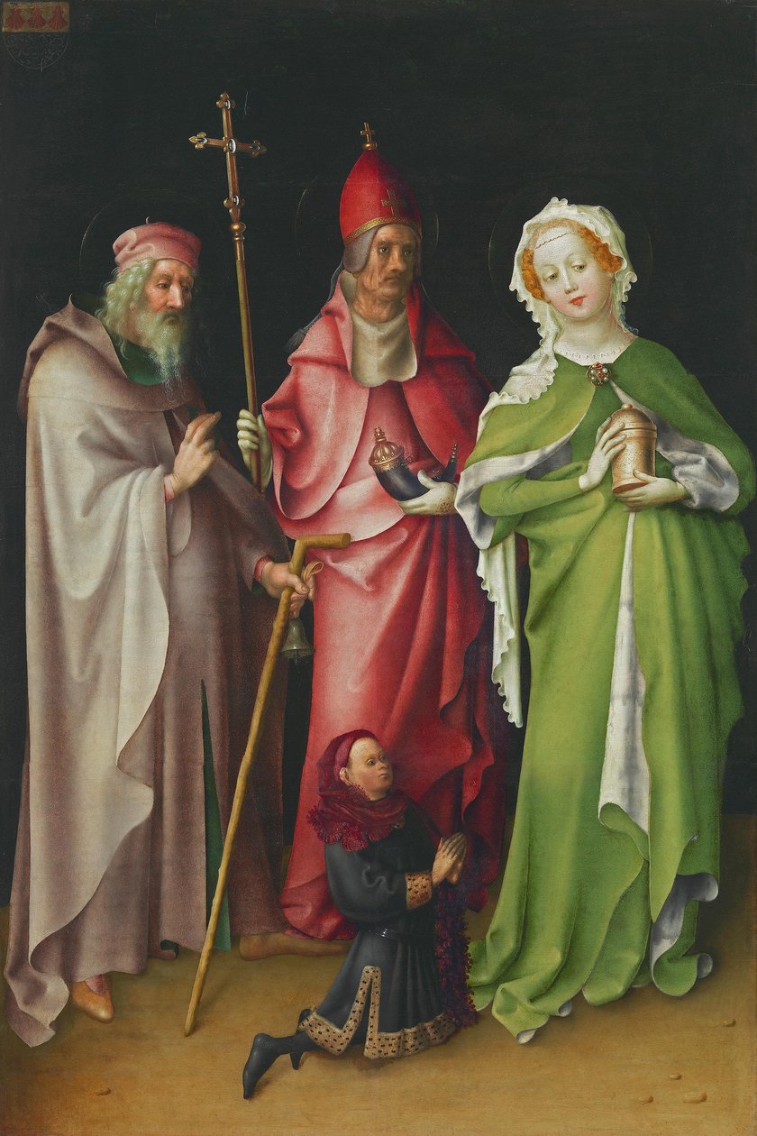 Flügel des Weltgerichtsaltares: Hl. Antonius, Papst Cornelius und Maria Magdalena mit einem Stifter de Stefan Lochner