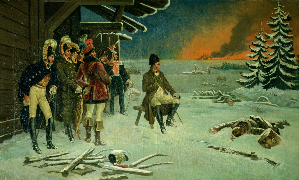 Napoleón en Maly Yaroslavets (óleo sobre lienzo) de Stefan Vladislavovich Bakalowicz