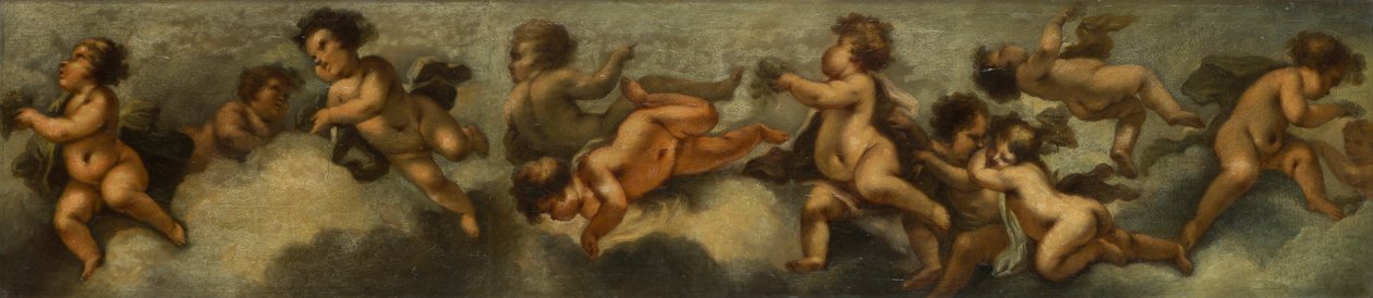 Putti disporting, c.1655-72 (papel colocado sobre lienzo con protección de vidrio) de Stefano (after) Magnasco