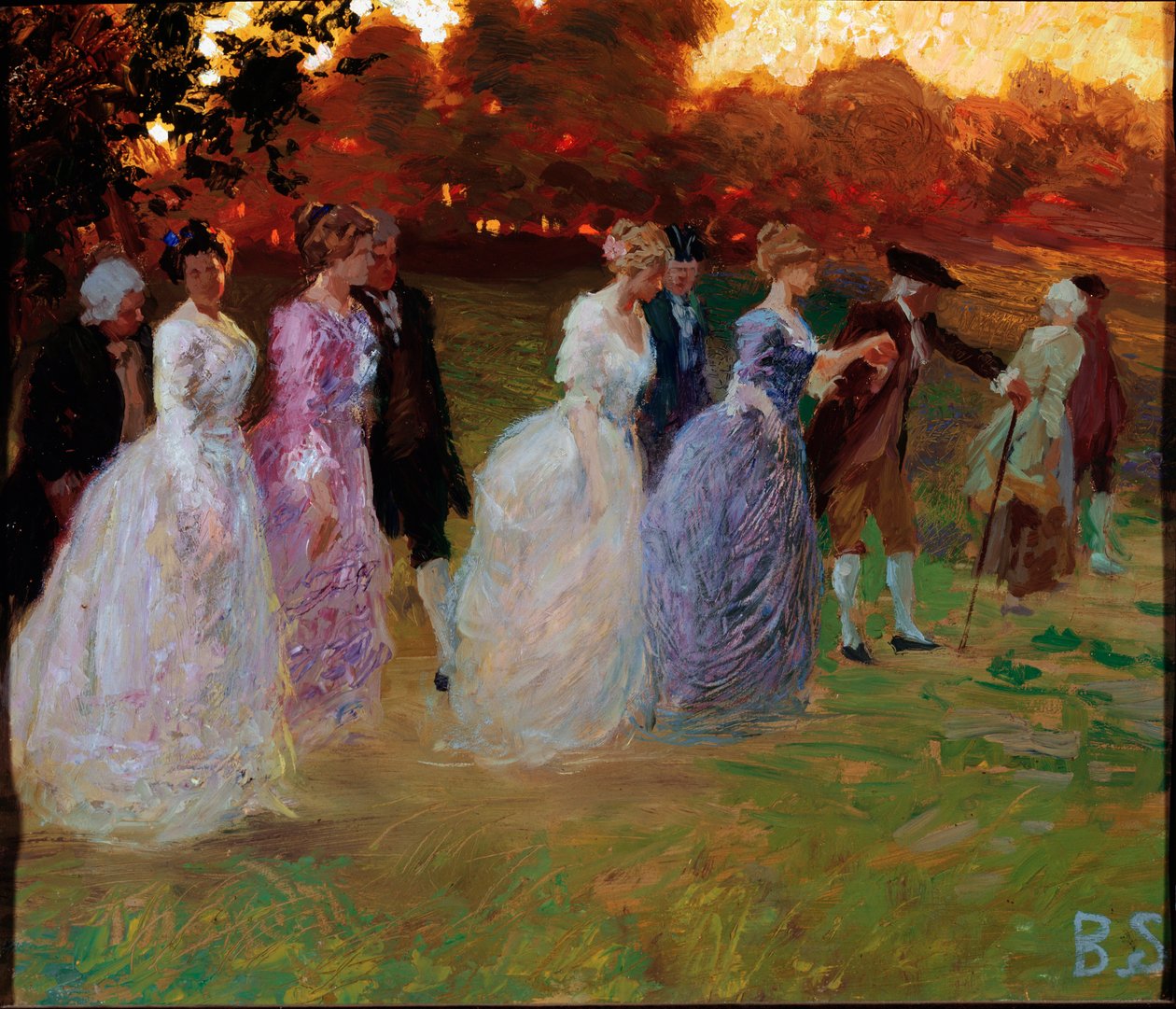 El regreso del palacio Elegantes jóvenes regresando de un evento mundano (fiesta o recepción) (Regreso del palacio) Pintura de Stefano Baghino (1881-1920) genes, Galleria d