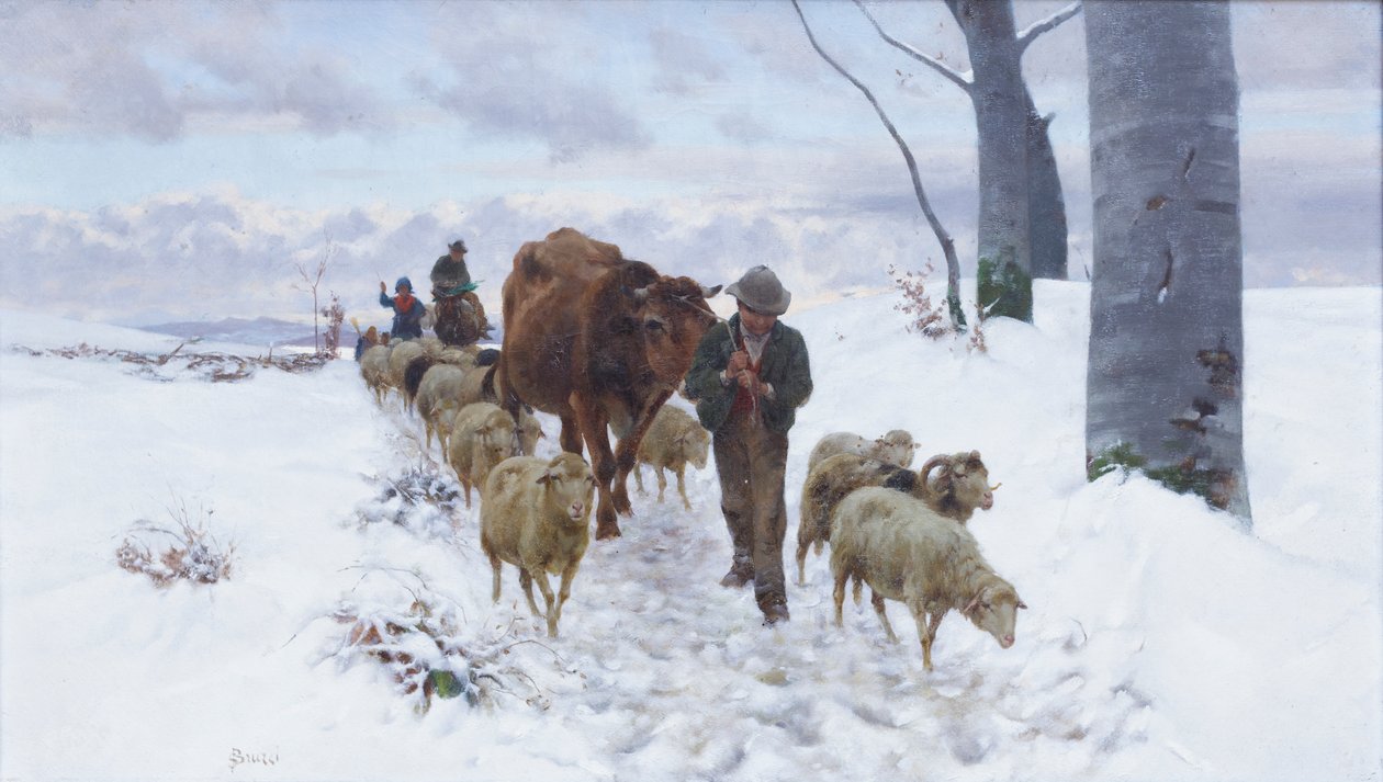 Volviendo del mercado después de la nevada, antes de 1877 (óleo sobre lienzo) de Stefano Bruzzi