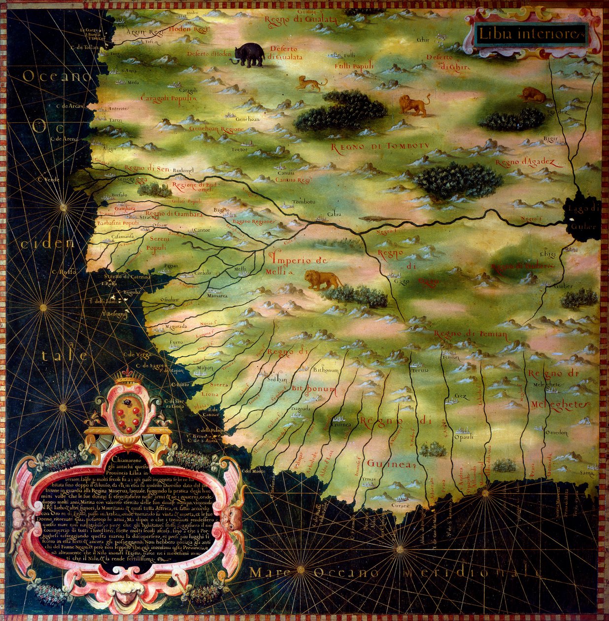 Mapa de las costas de África Occidental (Libia, Guinea, Sierra Leona, Senegal) por Stefano Bonsignori (Buonsignori) 1581 de Stefano Buonsignori