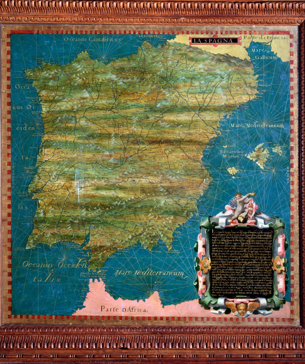 Mapa de España y Portugal realizado por Stefano Bonsignori (? -1589) cosmógrafo y pintor italiano. Alrededor de 1581. Florencia, Palazzo Vecchio, Sala del Mappamondo de Stefano Buonsignori