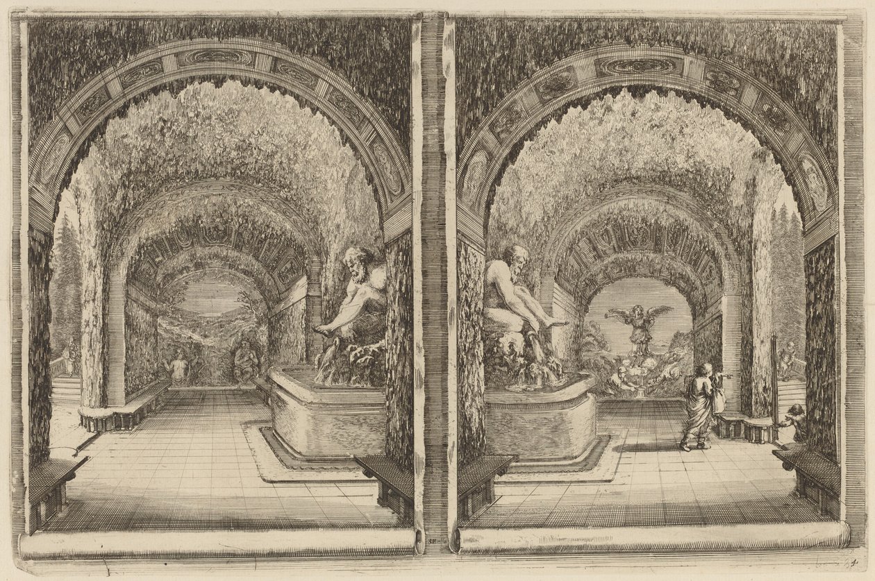 Una gruta vista desde dos puntos de vista diferentes, probablemente 1653 de Stefano della Bella