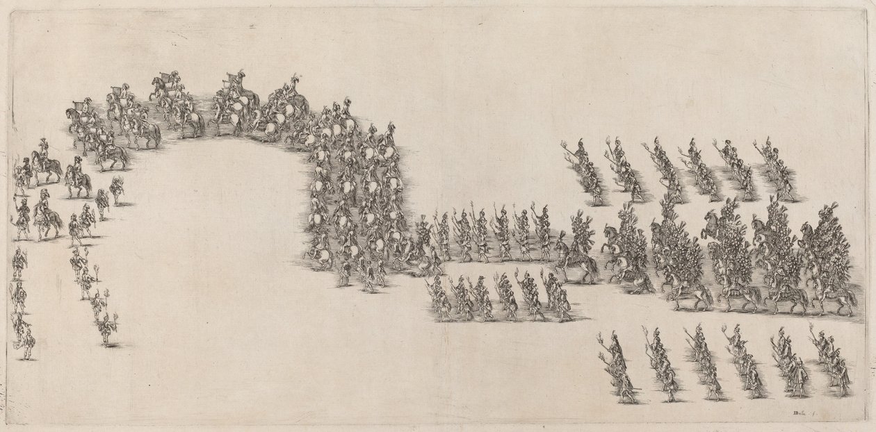 Una procesión de sesenta caballeros y portadores de antorchas de Stefano della Bella