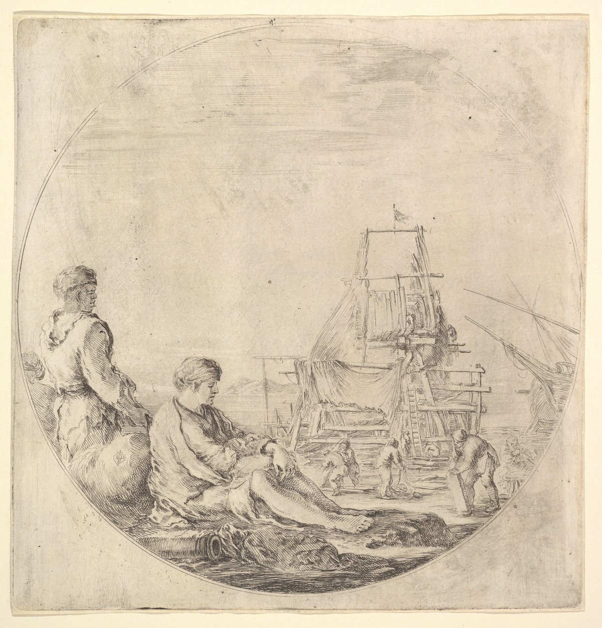 Un marinero negro de pie a la izquierda, de perfil a la derecha, un marinero blanco sentado..., ca. 1658-63 de Stefano della Bella