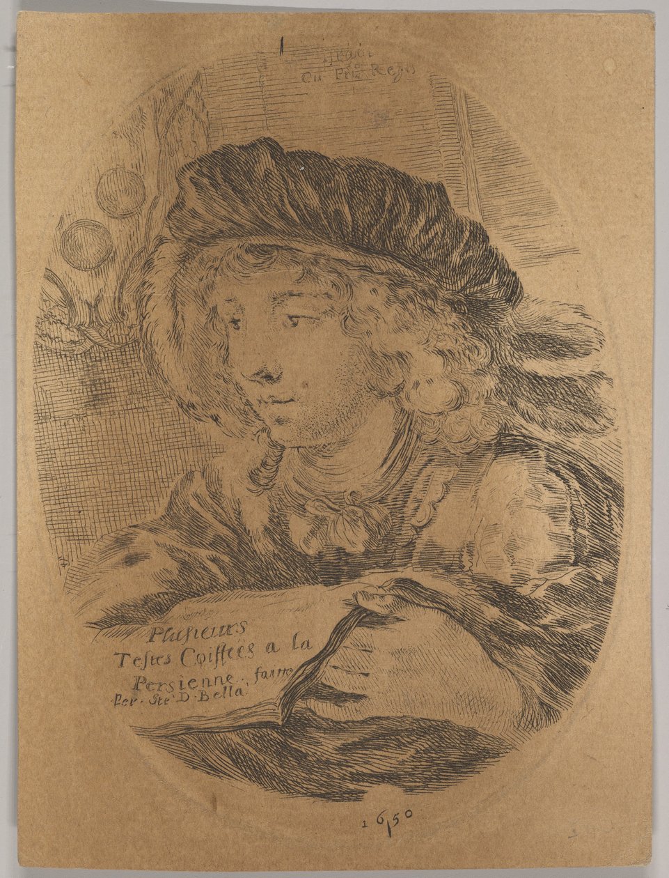 Busto de un joven con gorra con plumas, girado tres cuartos a la izquierda, 1650 de Stefano della Bella