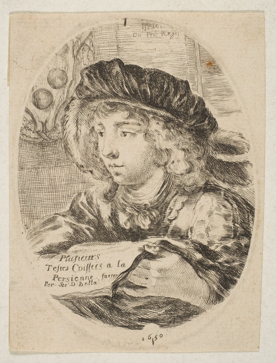 Busto de un joven con gorra con plumas, girado tres cuartos a la izquierda, 1650 de Stefano della Bella